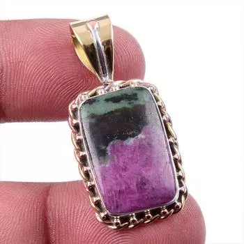 Ruby In Zoisite Lab-Created 925 Sterling Silver Gift Two Tone Pendant 1.50 J7p37