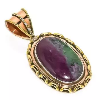 Ruby In Zoisite Lab-Created 925 Sterling Silver Gift Two Tone Pendant 1.50 N3j53