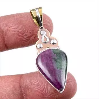Ruby In Zoisite Lab-Created 925 Sterling Silver Gift Two Tone Pendant 1.75 j2J48