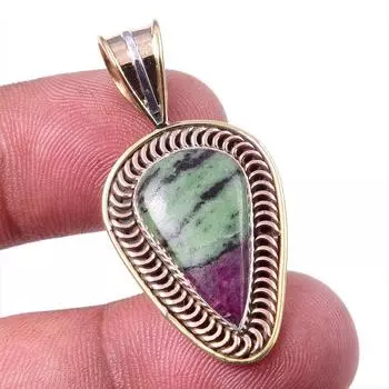Ruby In Zoisite Lab-Created 925 Sterling Silver Gift Two Tone Pendant 1.50 C8P45