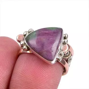 Ruby In Zoisite Lab-Created 925 Sterling Silver Jewelry Two Tone Ring S.6.5 c9k11