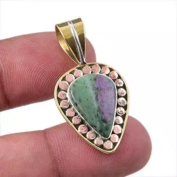 Ruby In Zoisite Lab-Created 925 Sterling Silver Gift Two Tone Pendant 1.50 q2E38