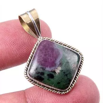 Ruby In Zoisite Lab-Created 925 Sterling Silver Gift Two Tone Pendant 1.25 z0d72