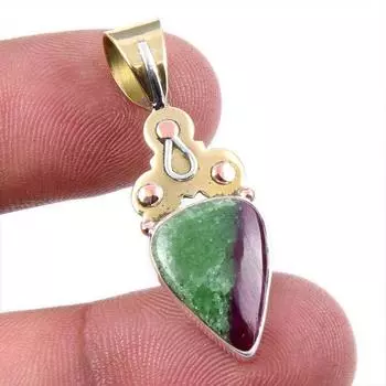 Ruby In Zoisite Lab-Created 925 Sterling Silver Gift Two Tone Pendant 1.5 T9v68