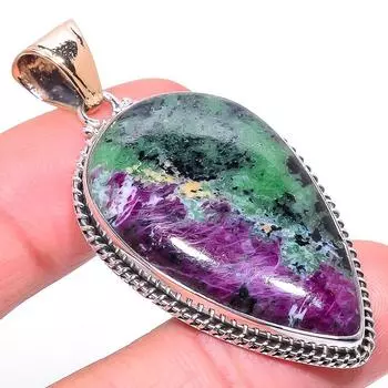 Ruby In Zoisite Lab-Created 925 Sterling Silver Gift Two Tone Pendant 2.21 v2C89