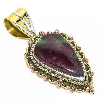 Ruby In Zoisite Lab-Created 925 Sterling Silver Gift Two Tone Pendant 1.50 d9V19