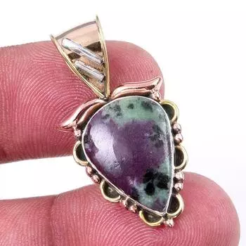 Ruby In Zoisite Lab-Created 925 Sterling Silver Gift Two Tone Pendant 1.25 b4r36