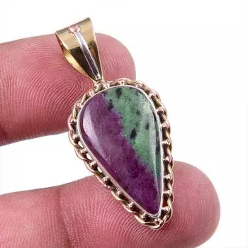 Ruby In Zoisite Lab-Created 925 Sterling Silver Gift Two Tone Pendant 1.50 O3Y56