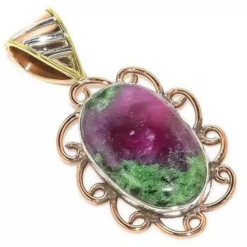 Ruby In Zoisite Lab-Created 925 Sterling Silver Gift Two Tone Pendant 1.50 n5a89