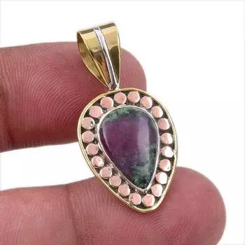 Ruby In Zoisite Lab-Created 925 Sterling Silver Gift Two Tone Pendant 1.25 D3n15