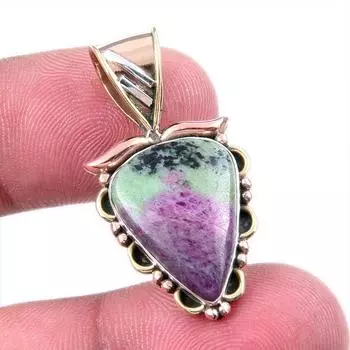 Ruby In Zoisite Lab-Created 925 Sterling Silver Gift Two Tone Pendant 1.25 C8u19