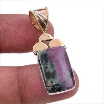Ruby In Zoisite Lab-Created 925 Sterling Silver Gift Two Tone Pendant 1.50 g7A92