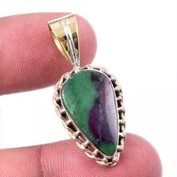 Ruby In Zoisite Lab-Created 925 Sterling Silver Gift Two Tone Pendant 1.25 Q1N05
