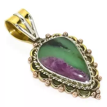 Ruby In Zoisite Lab-Created 925 Sterling Silver Gift Two Tone Pendant 1.50 D3L47