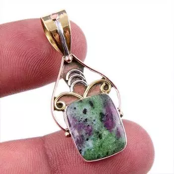 Ruby In Zoisite Lab-Created 925 Sterling Silver Gift Two Tone Pendant 1.5 k1d28