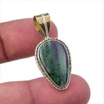 Ruby In Zoisite Lab-Created 925 Sterling Silver Gift Two Tone Pendant 1.50 G7f02