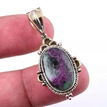 Ruby In Zoisite Lab-Created 925 Sterling Silver Gift Two Tone Pendant 1.50 r9P91