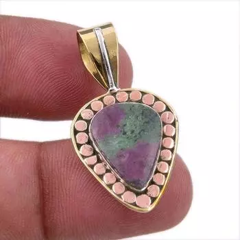 Ruby In Zoisite Lab-Created 925 Sterling Silver Gift Two Tone Pendant 1.25 z2y88