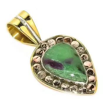 Ruby In Zoisite Lab-Created 925 Sterling Silver Gift Two Tone Pendant 1.25 e4z34