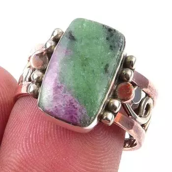 Ruby In Zoisite Lab-Created 925 Sterling Silver Jewelry Two Tone Ring S.8.5 z1I23