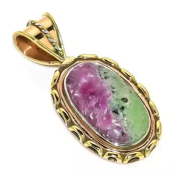 Ruby In Zoisite Lab-Created 925 Sterling Silver Gift Two Tone Pendant 1.50 e1W30