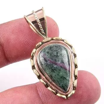 Ruby In Zoisite Lab-Created 925 Sterling Silver Gift Two Tone Pendant 1.50 n1r63