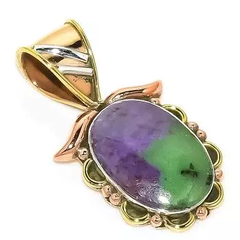 Ruby In Zoisite Lab-Created 925 Sterling Silver Gift Two Tone Pendant 1.25 n9B90