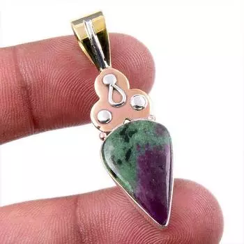 Ruby In Zoisite Lab-Created 925 Sterling Silver Gift Two Tone Pendant 1.75 O1B30