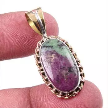 Ruby In Zoisite Lab-Created 925 Sterling Silver Gift Two Tone Pendant 1.50 N5o39
