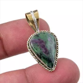 Ruby In Zoisite Lab-Created 925 Sterling Silver Gift Two Tone Pendant 1.25 y6D53