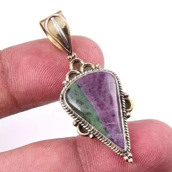 Ruby In Zoisite Lab-Created 925 Sterling Silver Gift Two Tone Pendant 1.75 S5b07