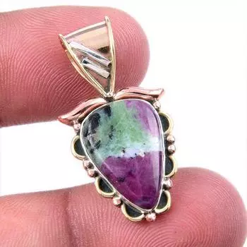 Ruby In Zoisite Lab-Created 925 Sterling Silver Gift Two Tone Pendant 1.25 u1B79