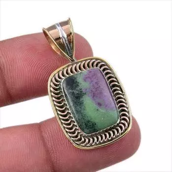 Ruby In Zoisite Lab-Created 925 Sterling Silver Gift Two Tone Pendant 1.50 j2o04
