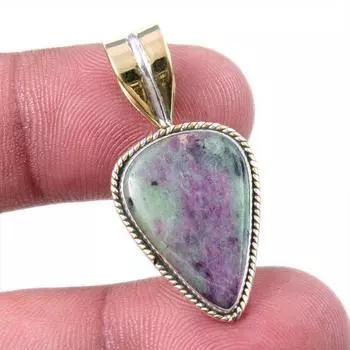 Ruby In Zoisite Lab-Created 925 Sterling Silver Gift Two Tone Pendant 1.25 k3i62