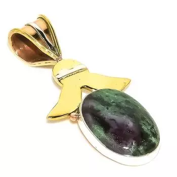 Ruby In Zoisite Lab-Created 925 Sterling Silver Gift Two Tone Pendant 1.50 c7i90