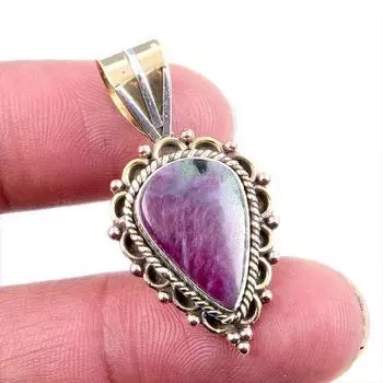 Ruby In Zoisite Lab-Created 925 Sterling Silver Gift Two Tone Pendant 1.5 G3v93