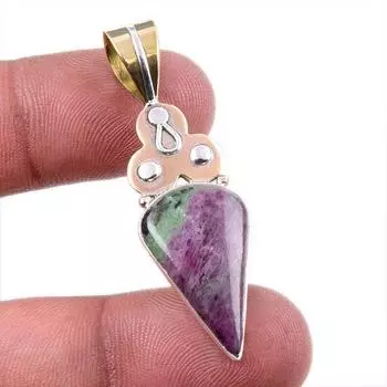 Ruby In Zoisite Lab-Created 925 Sterling Silver Gift Two Tone Pendant 1.75 c3Z52