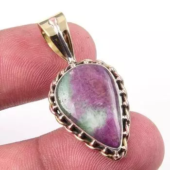 Ruby In Zoisite Lab-Created 925 Sterling Silver Gift Two Tone Pendant 1.25 r5m03