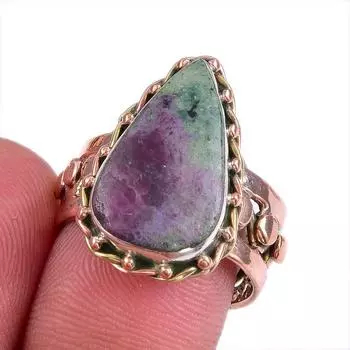 Ruby In Zoisite Lab-Created 925 Sterling Silver Jewelry Two Tone Ring S.7.5 O7t27