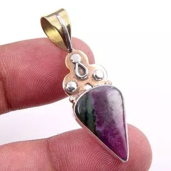 Ruby In Zoisite Lab-Created 925 Sterling Silver Gift Two Tone Pendant 1.75 y3n05