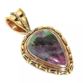 Ruby In Zoisite Lab-Created 925 Sterling Silver Gift Two Tone Pendant 1.50 l5R07