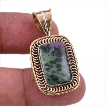 Ruby In Zoisite Lab-Created 925 Sterling Silver Gift Two Tone Pendant 1.50 s0n99