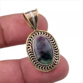 Ruby In Zoisite Lab-Created 925 Sterling Silver Gift Two Tone Pendant 1.50 Q8D13