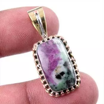 Ruby In Zoisite Lab-Created 925 Sterling Silver Gift Two Tone Pendant 1.50 g3l55