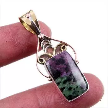 Ruby In Zoisite Lab-Created 925 Sterling Silver Gift Two Tone Pendant 1.75 J5e13