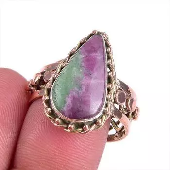 Ruby In Zoisite Lab-Created 925 Sterling Silver Jewelry Two Tone Ring S.9.5 m9U57
