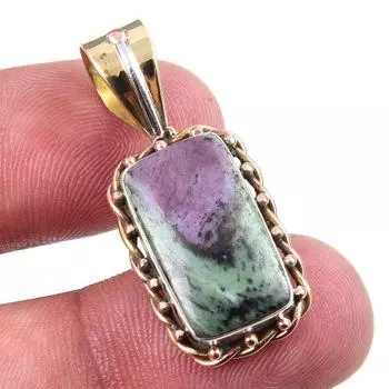 Ruby In Zoisite Lab-Created 925 Sterling Silver Gift Two Tone Pendant 1.50 e7d47