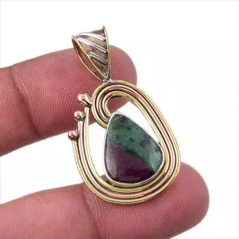 Ruby In Zoisite Lab-Created 925 Sterling Silver Gift Two Tone Pendant 1.50 l9r32