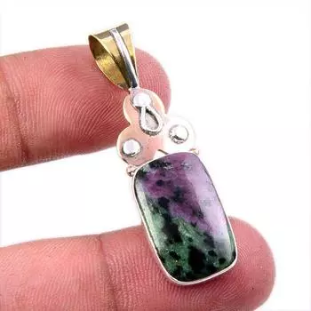 Ruby In Zoisite Lab-Created 925 Sterling Silver Gift Two Tone Pendant 1.75 d0F17