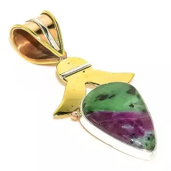 Ruby In Zoisite Lab-Created 925 Sterling Silver Gift Two Tone Pendant 1.50 d8g90